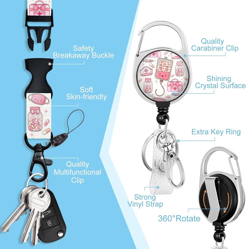 Piefly Lanyards for Id Badges, Nurse Badge Holder with Retractable Reel Belt Clip, Cute Work Name Tag Lanyard Vertical ID Card Protector Case for Women Doctor Teacher Student - Image 4